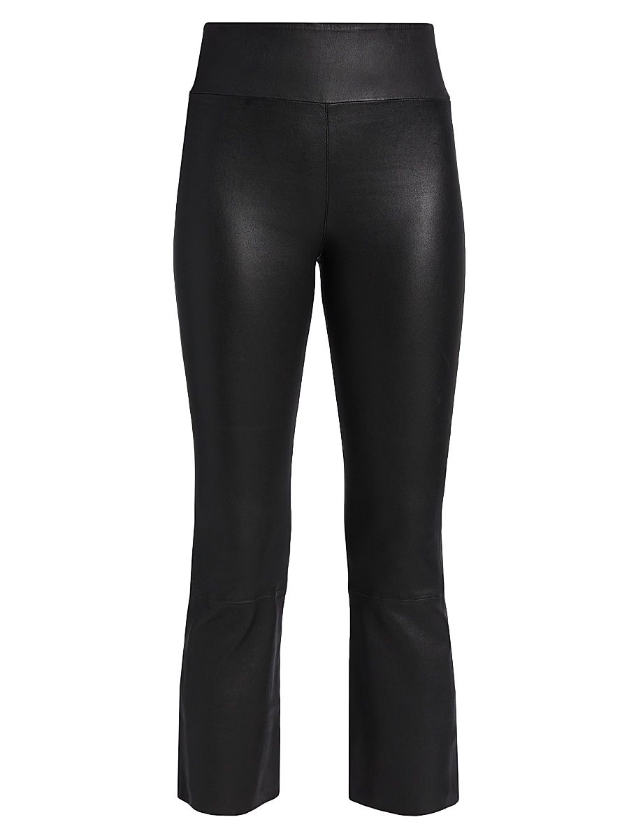 Women's Leather Crop Flare Leggings - Black - Size XL