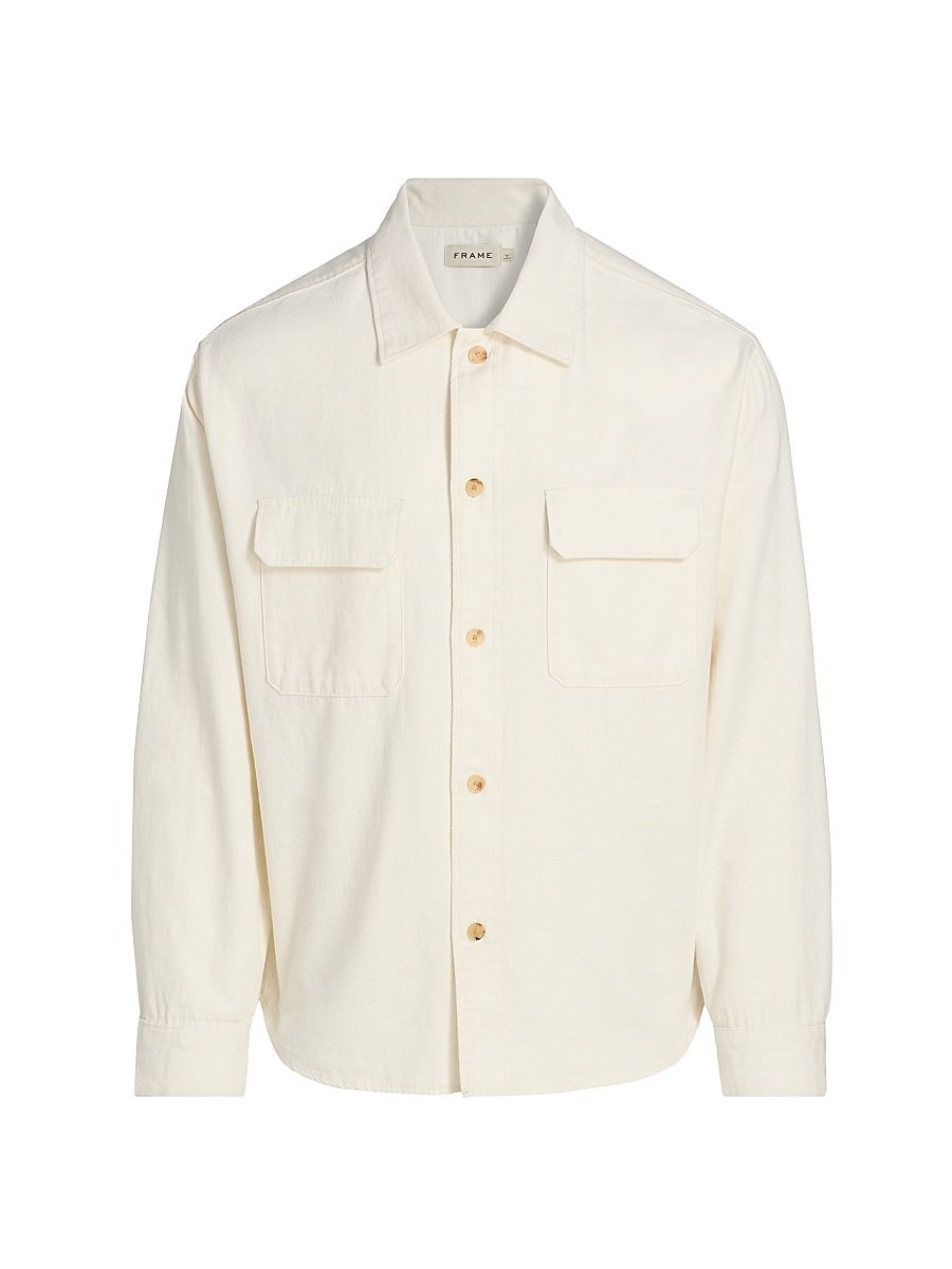 Men's Cotton & Linen Pocket Overshirt - Off White - Size XXL