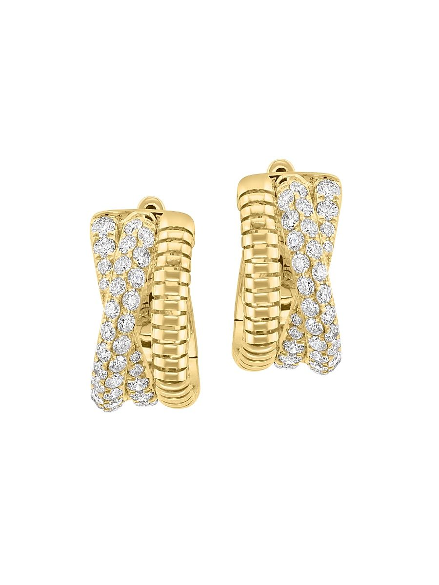 Women's 14K Yellow Gold & 1.51 TCW Diamond Huggie Earrings - Yellow Gold