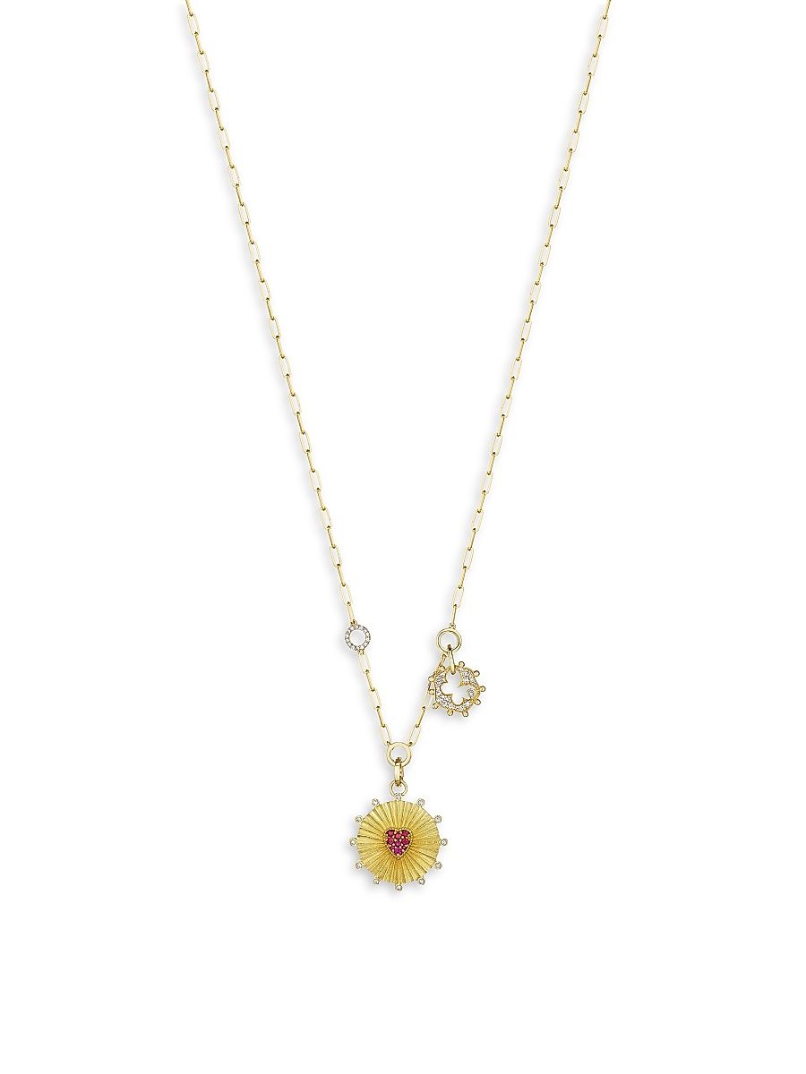 Women's Penka 18K Yellow Gold, 0.55 TCW Diamond & Ruby Charm Necklace - Yellow Gold