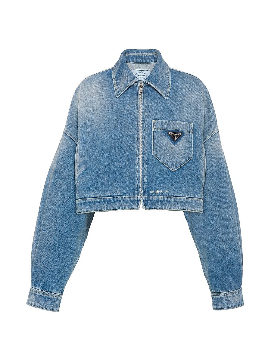 Women's Cropped Organic Denim Jacket - Blue - Size 10
