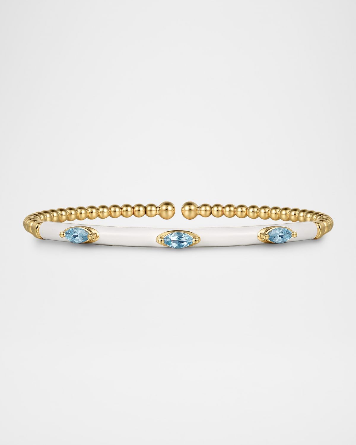 14K Yellow Gold Bujukan Blue Topaz Split Bangle with White Enamel
