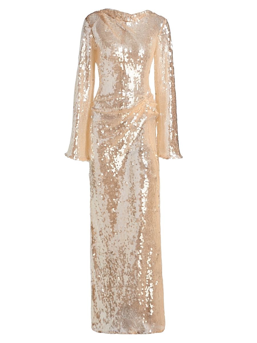 Women's Sequined Side Tuck Gown - Ecru - Size 10