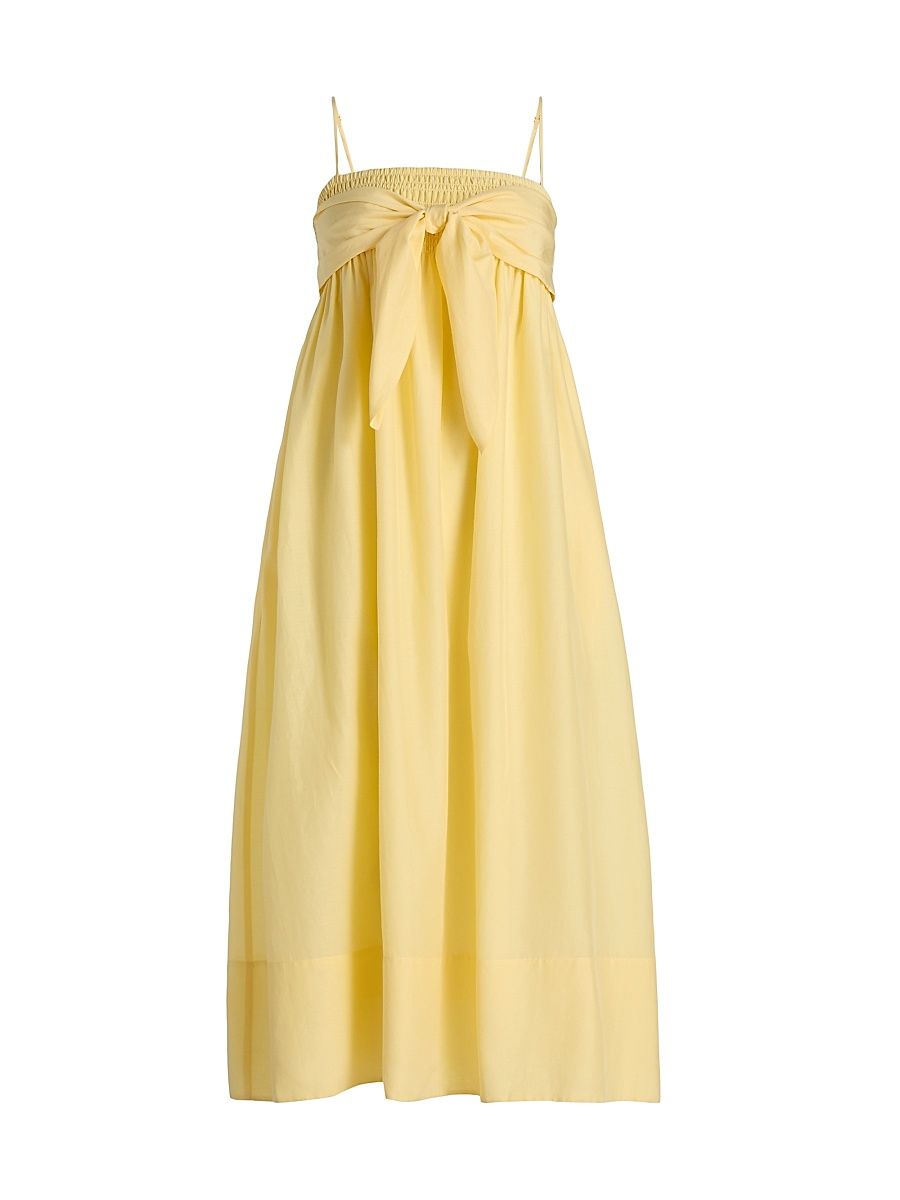 Women's Smocked Cotton-Silk Tie Cami Dress - Dandelion - Size XXS