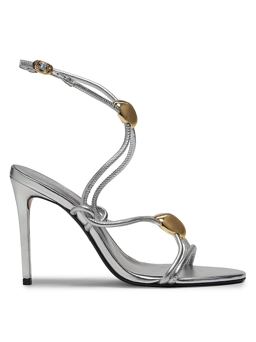 Women's Hera Metallic Leather 100MM Heeled Sandals - Prata - Size 9.5