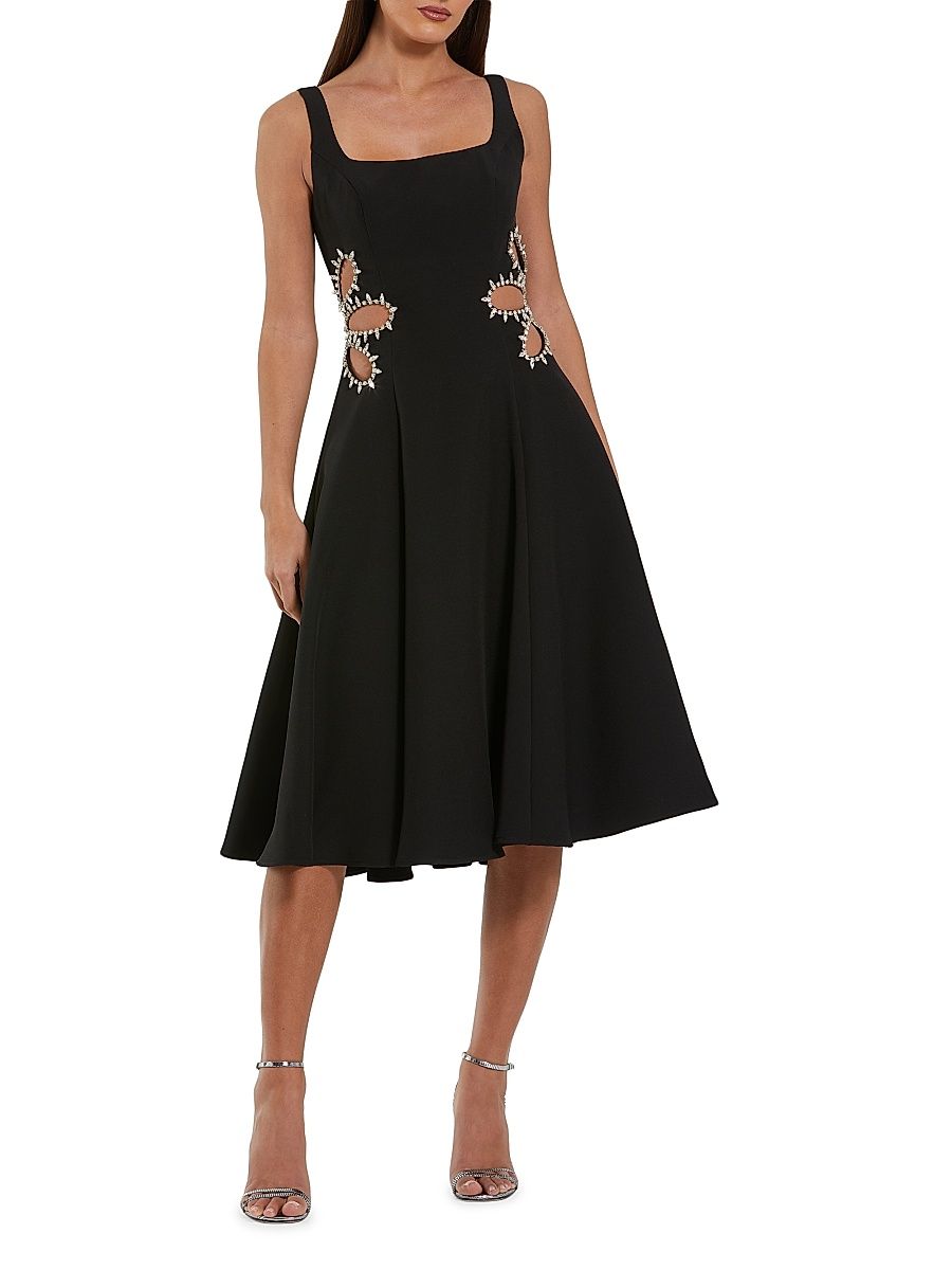 Women's Crystal-Embellished Cut-Out Crepe Cocktail Dress - Black - Size 12