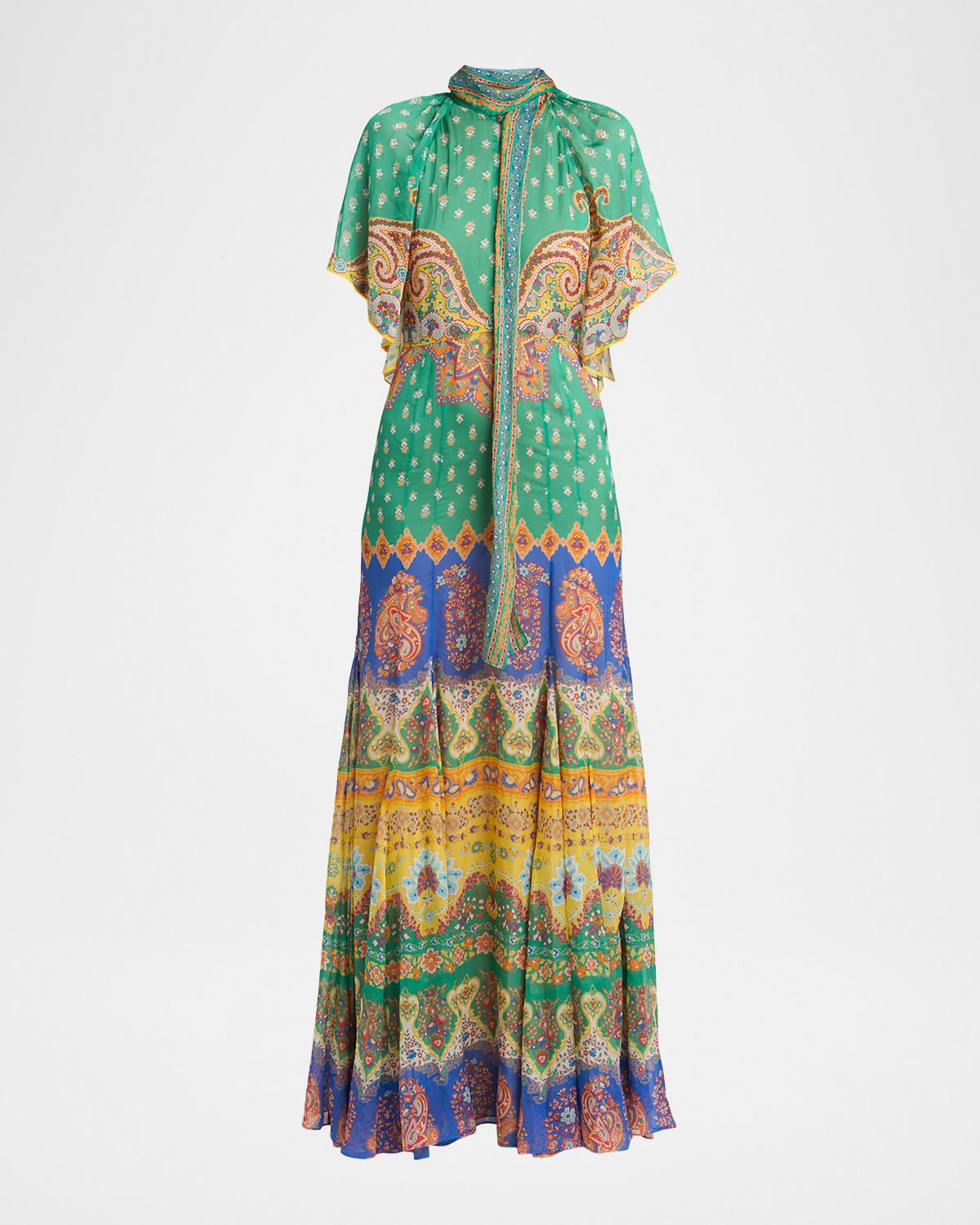 Neck-Tie Paisley Maxi Dress