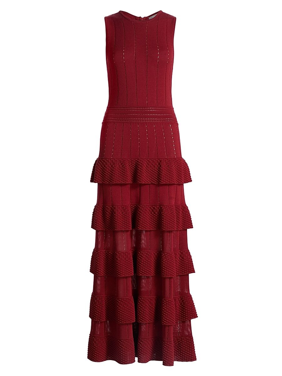 Women's Piper Bobble-Knit Tiered Maxi Dress - Oxblood - Size XL