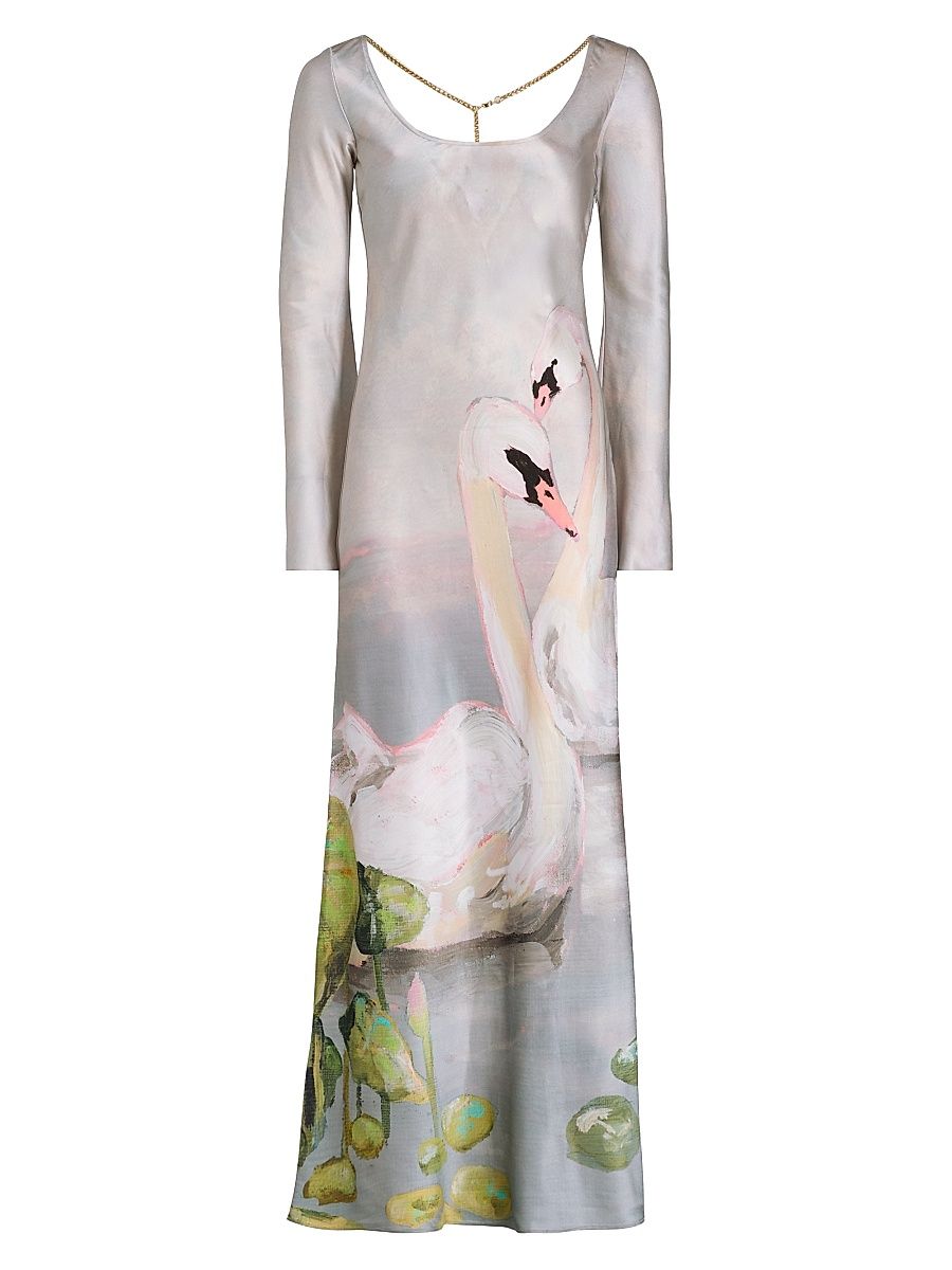 Women's Callaly Swan Satin Scoopneck Maxi Dress - Swan Song - Size 12