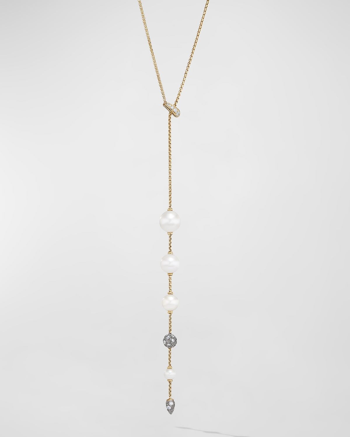 Pearl and Pave Necklace in 18K Gold with Diamonds, 28"L