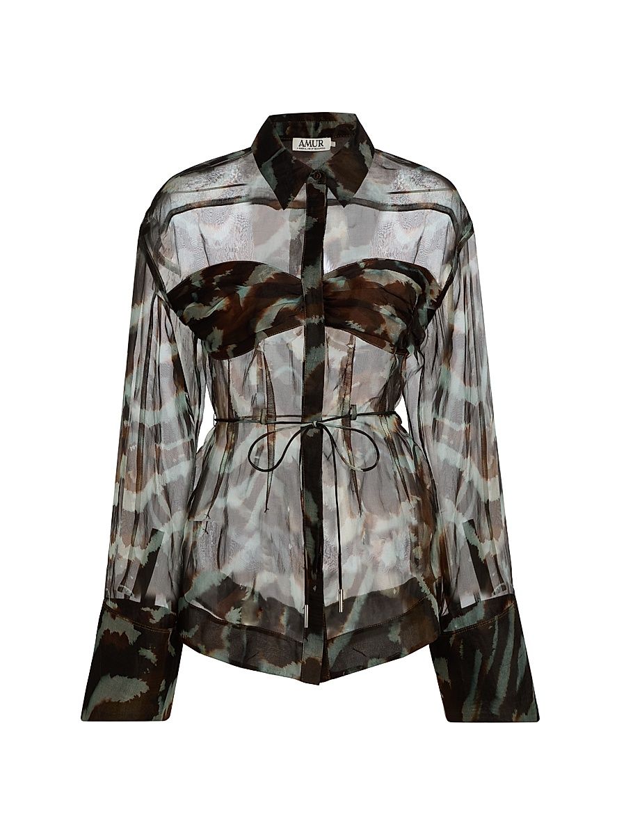 Women's Clea Sheer Silk Blouse - Aerial Terrain - Size 8