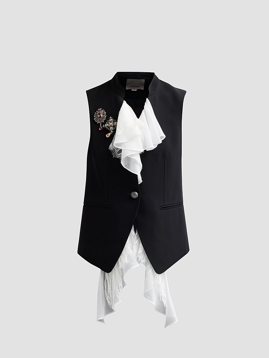 Women's Maren Ruffle-Front Vest - Black - Size 14