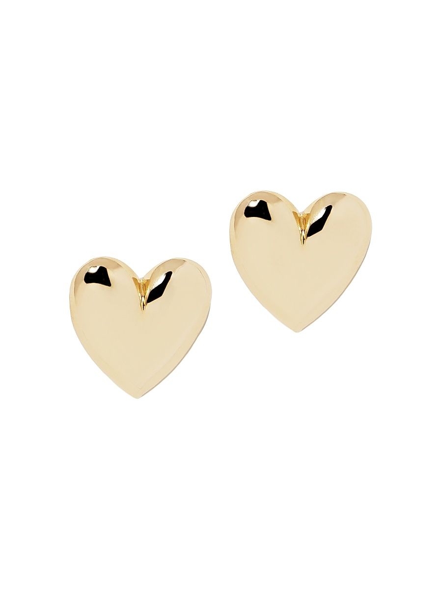 Women's Puffy Heart 10K-Gold-Plated or Silvertone Stud Earrings - Gold - Size Medium