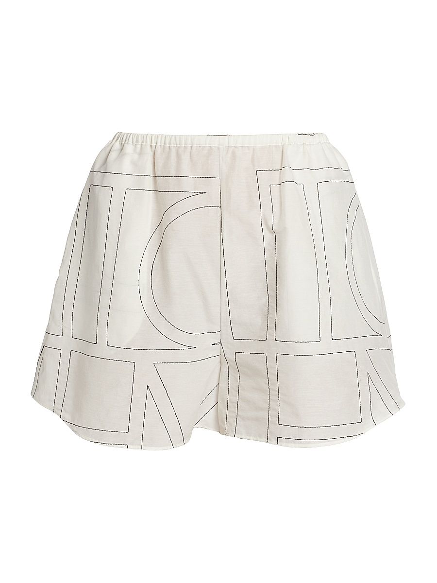 Women's Monogrammed Cotton Straight-Leg Shorts - White Black - Size 10