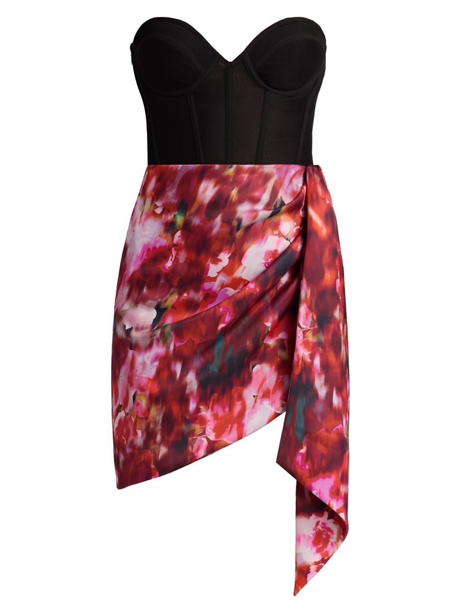 Women's Printed Bustier Minidress - Black Washed Floral Chilli - Size 12