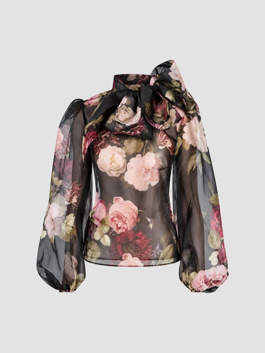 Women's Peregrine Rose-Printed Blouse - Noir Rose - Size Large