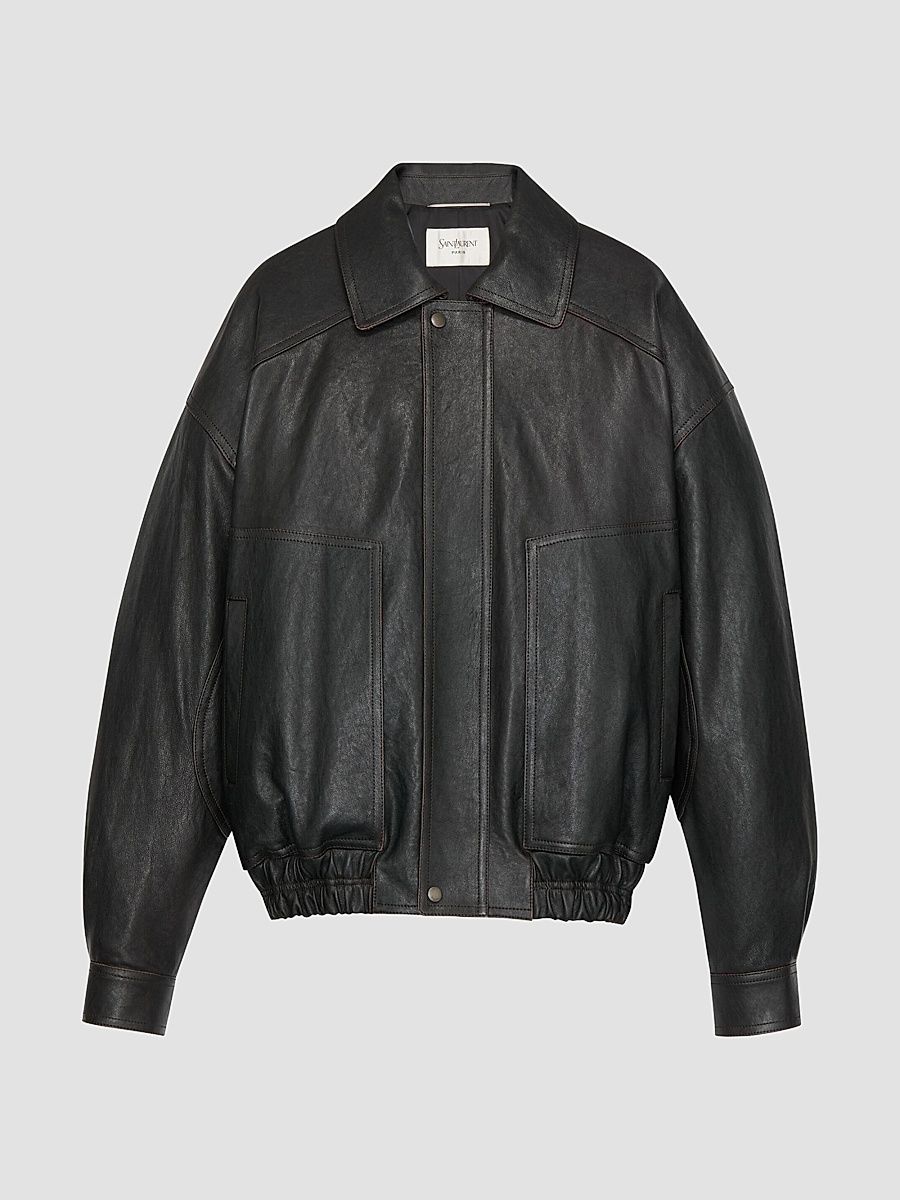 Saint Laurent Men's Jacket in Grained Lambskin - Reglisse - Size 40