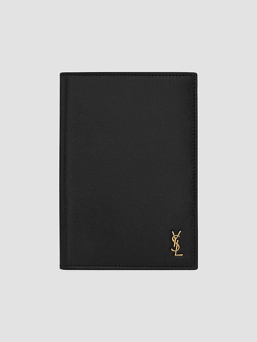 Saint Laurent Tiny Cassandre Passport Holder in Smooth Leather - Black