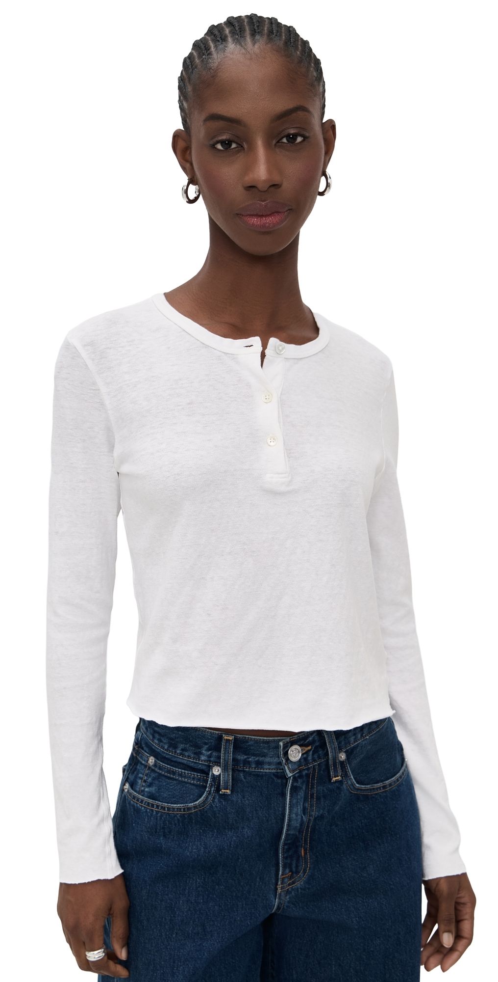 James Perse Slub Jersey Shrunken Long Sleeve Henley White 2