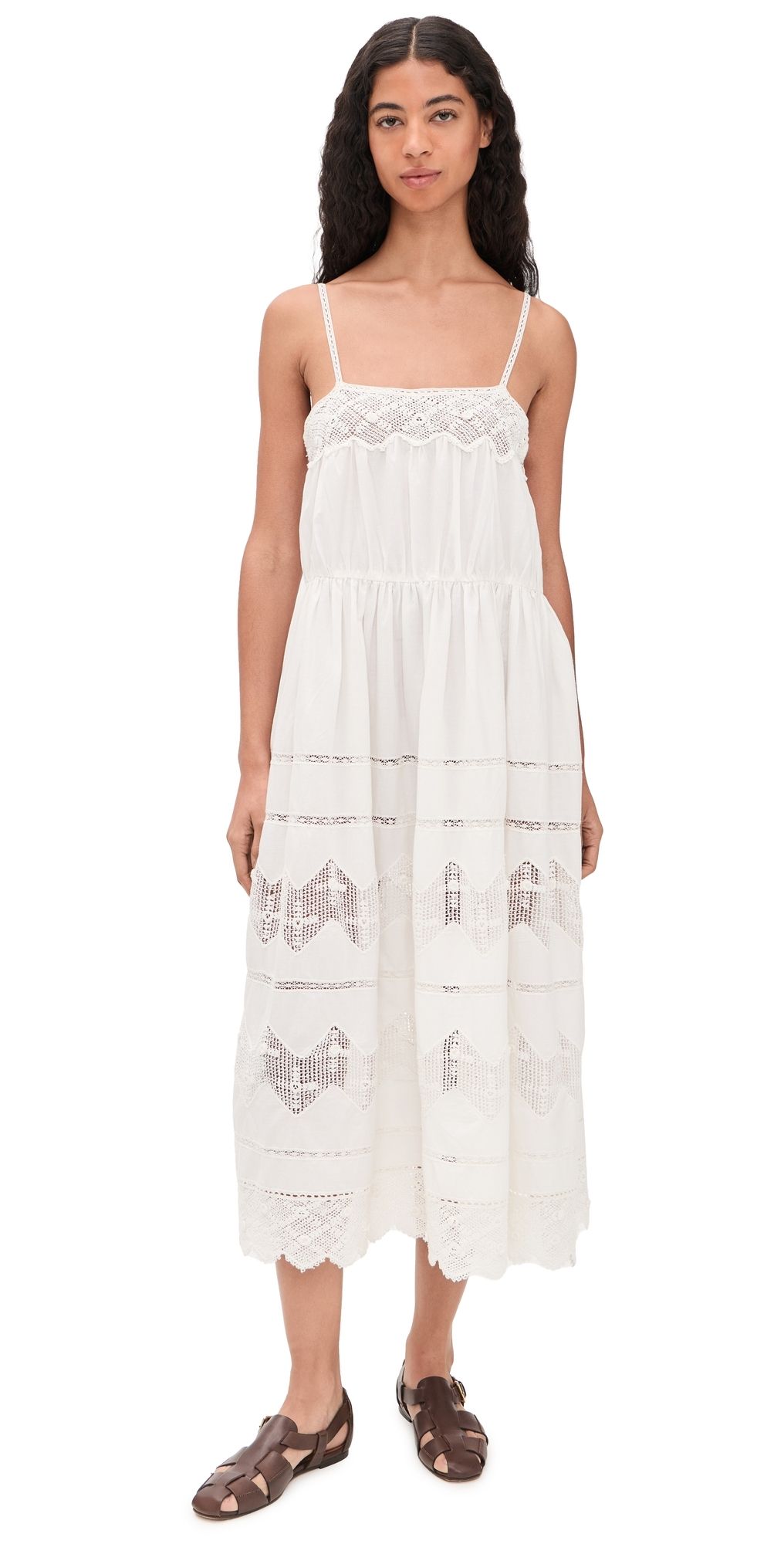 THE GREAT. The Rosette Crochet Dress Cream 3