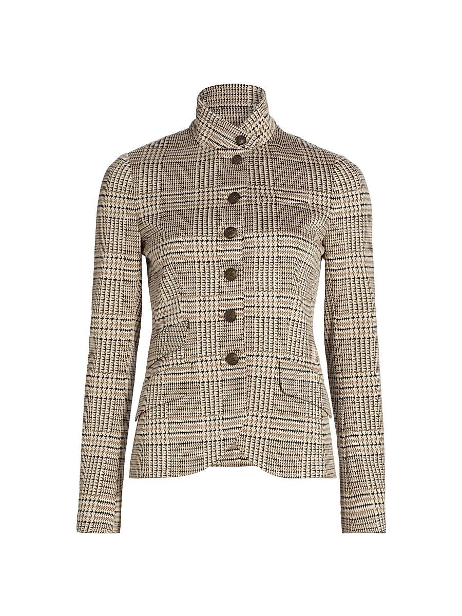 Women's Slade Plaid Ponte Single-Breasted Blazer - Tan Multi - Size 6