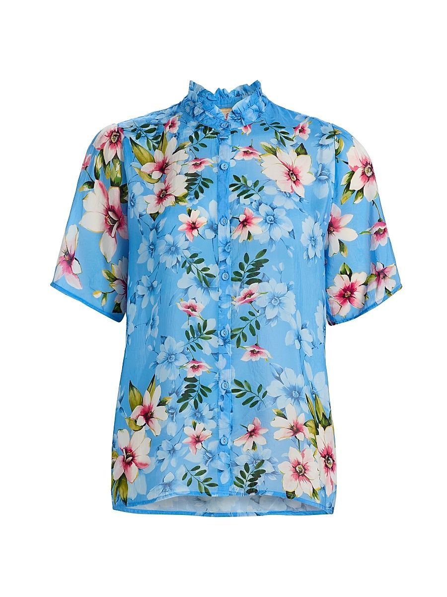 Women's Geneva Floral Button-Front Blouse - Geneva Scarf - Size XXL