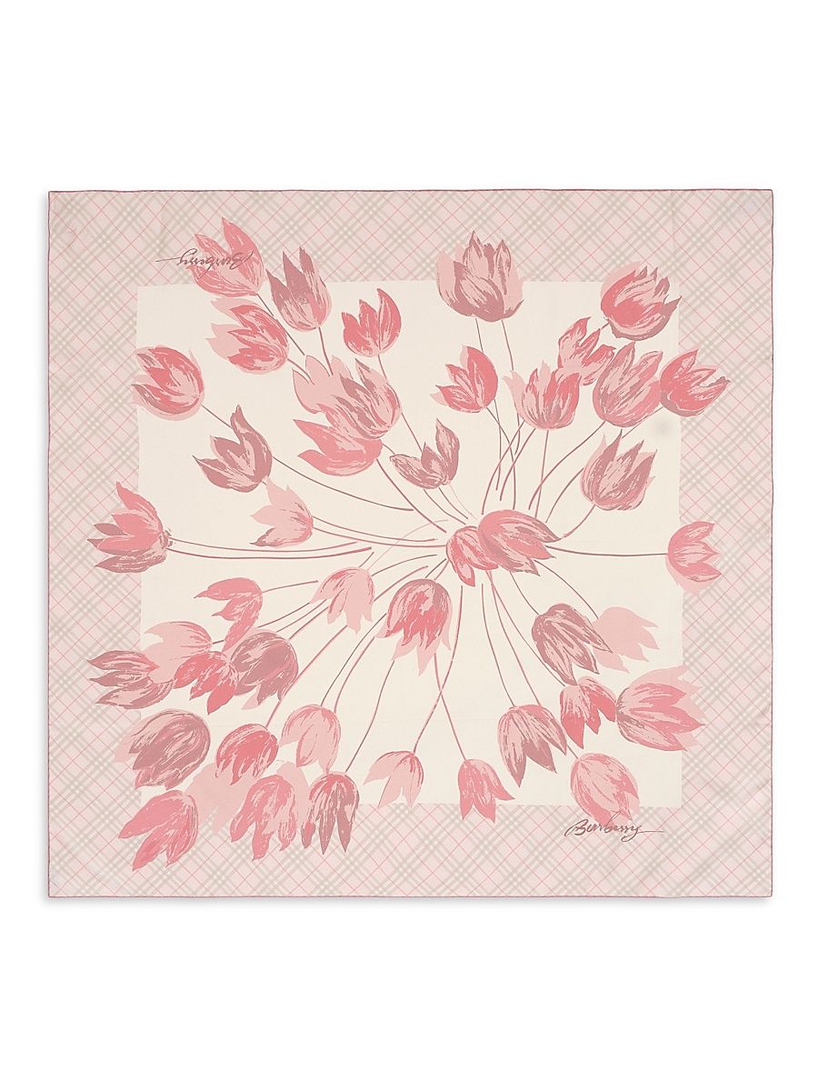 Women's Tulip-Print Silk Scarf - Quartz Pink