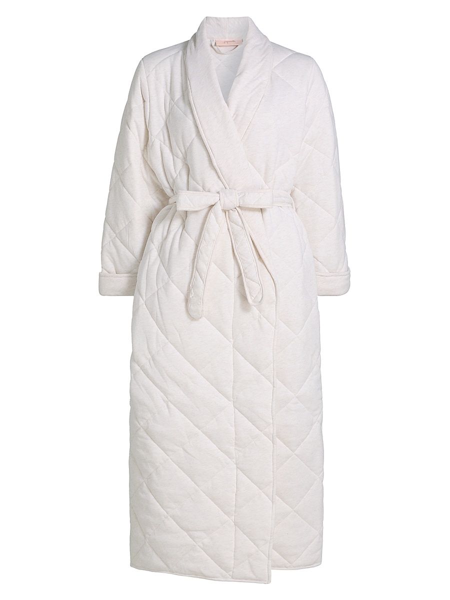 Women's Quilted Cotton Maxi Robe - Ecru - Size Large