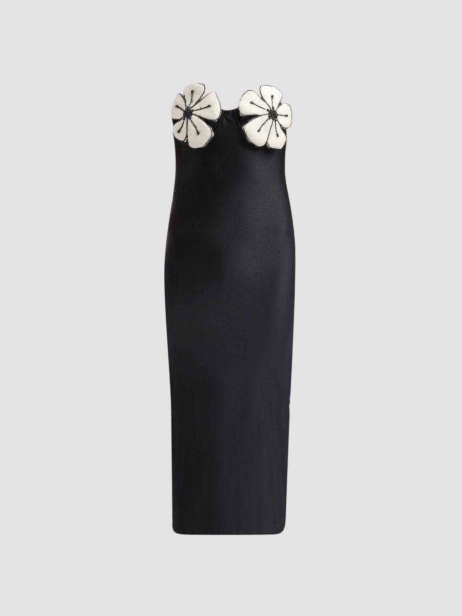 PatBO Women's Midnight Bloom Embroidered Floral Strapless Midi Dress - Black - Size XS