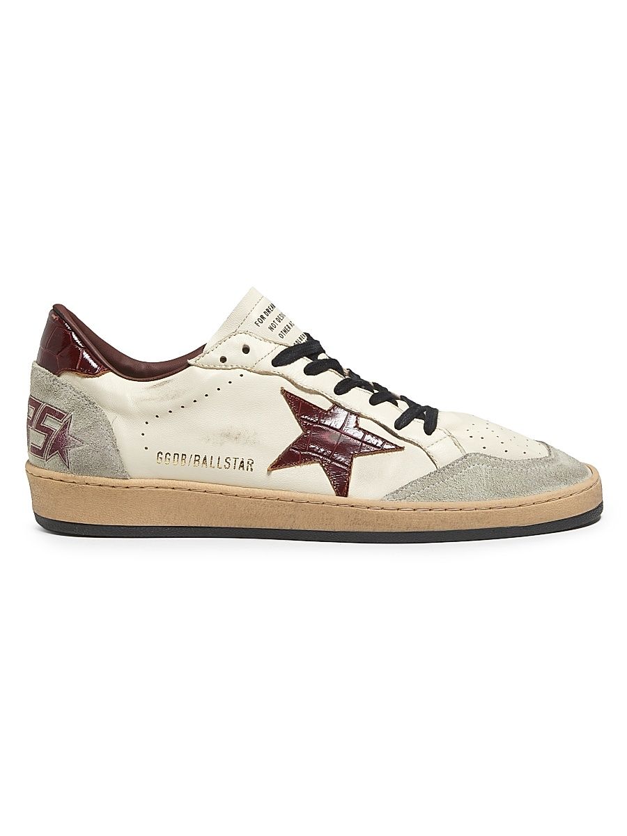 Men's Ball Star Leather & Suede Low-Top Sneakers - Beige Ice Cherry Mahogany - Size 11