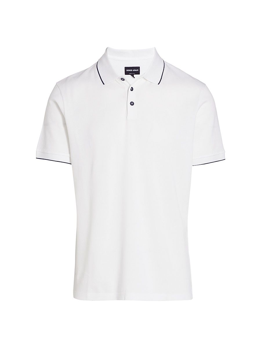 Men's Cotton Polo Shirt - White Navy - Size 46