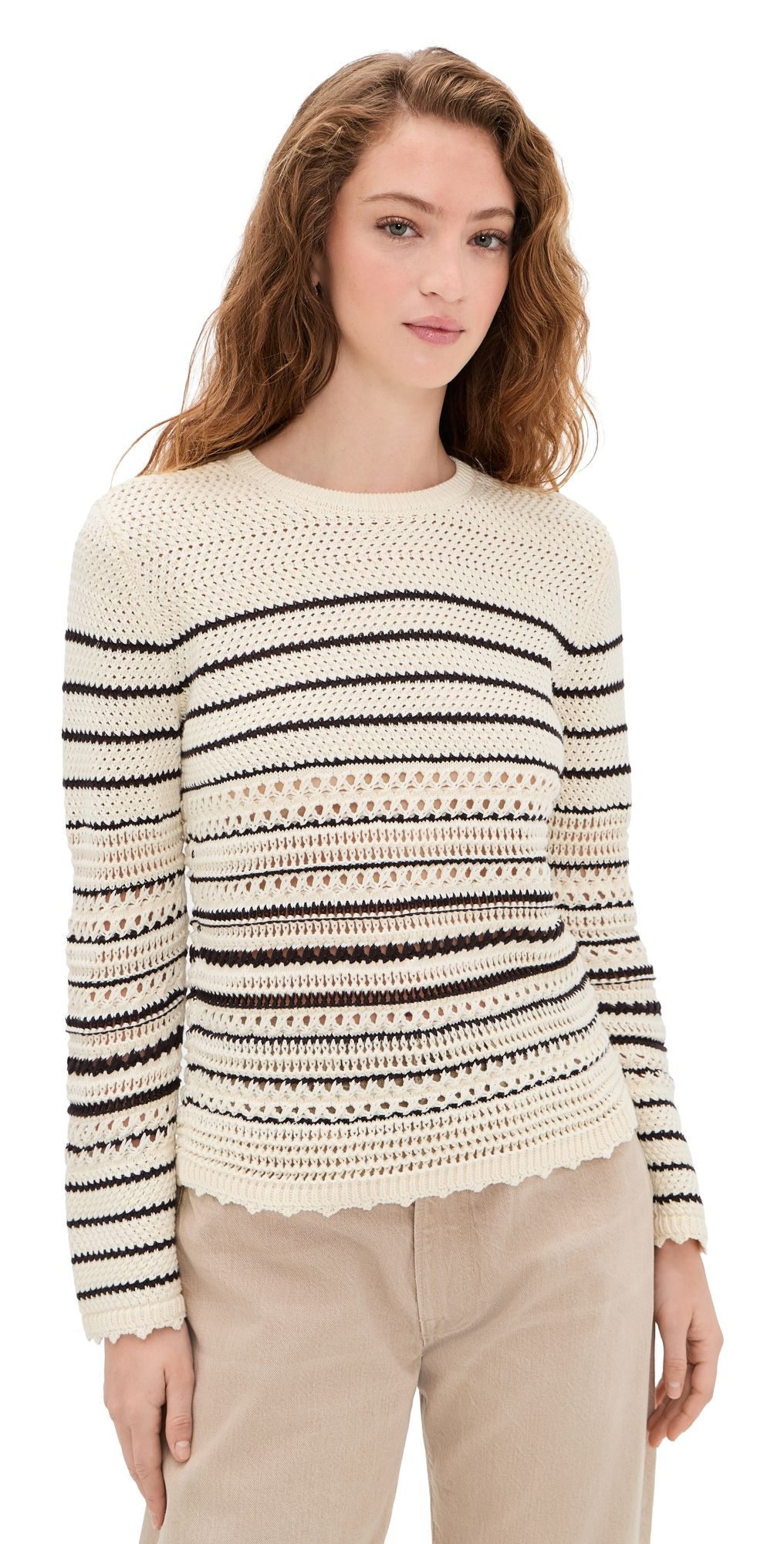 Madewell Striped Open-Stitch Sweater Ivory And Chocolate Stripe XXS