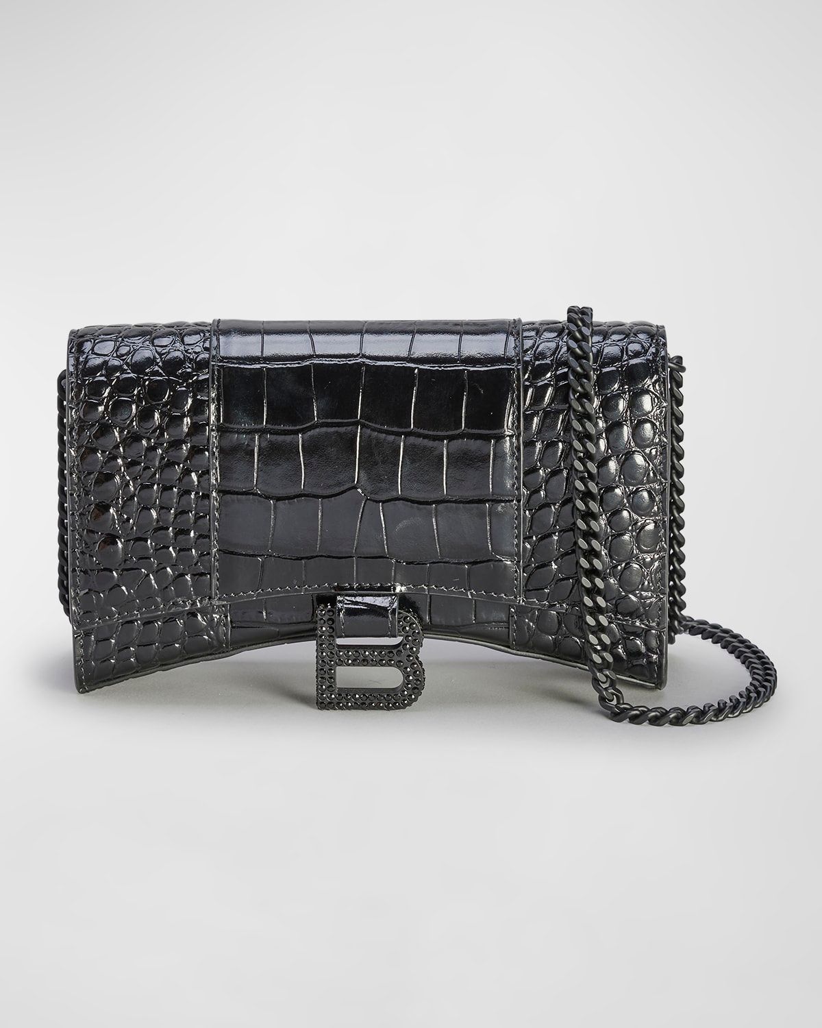 Hourglass Croc-Embossed Wallet on Chain
