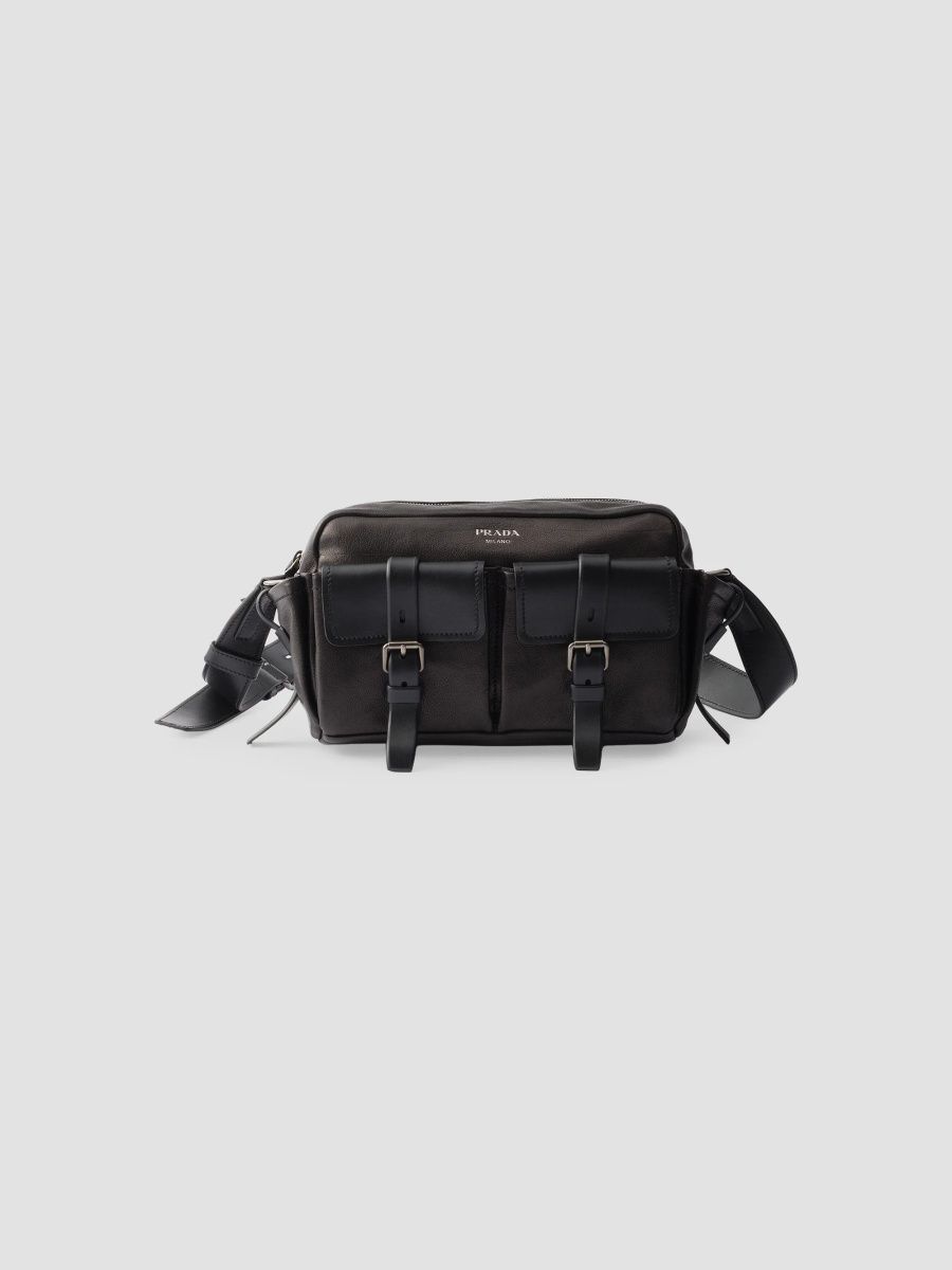 Prada Men's Route Leather Shoulder Bag - Black