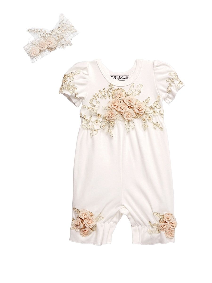 Baby Girl's 3D Flower Romper - Ivory Gold - Size 3 Months