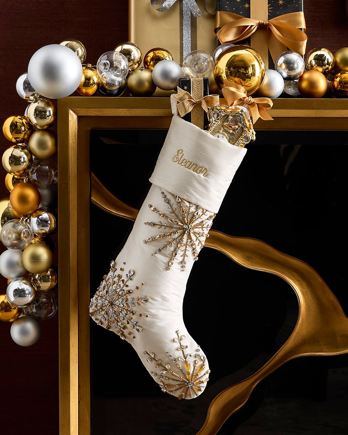 Silver and Gold Snowflake Stocking, Personalized