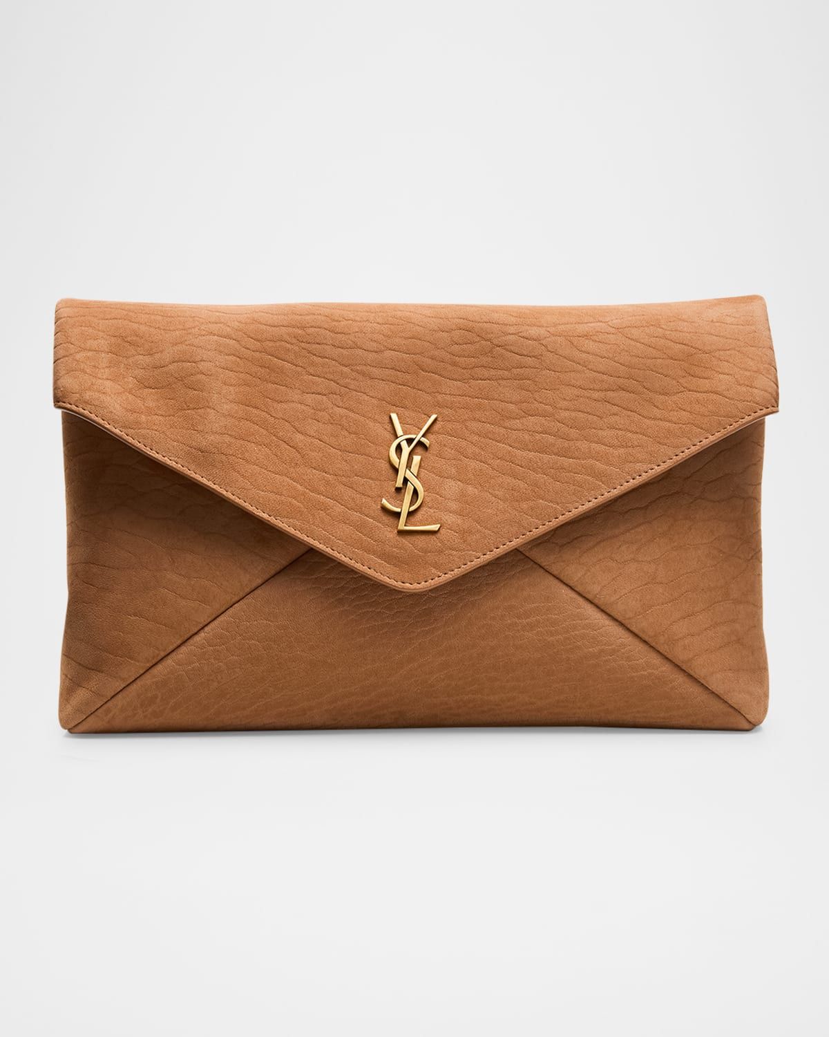 Large YSL Envelope Pouch Clutch Bag in Pebbled Leather