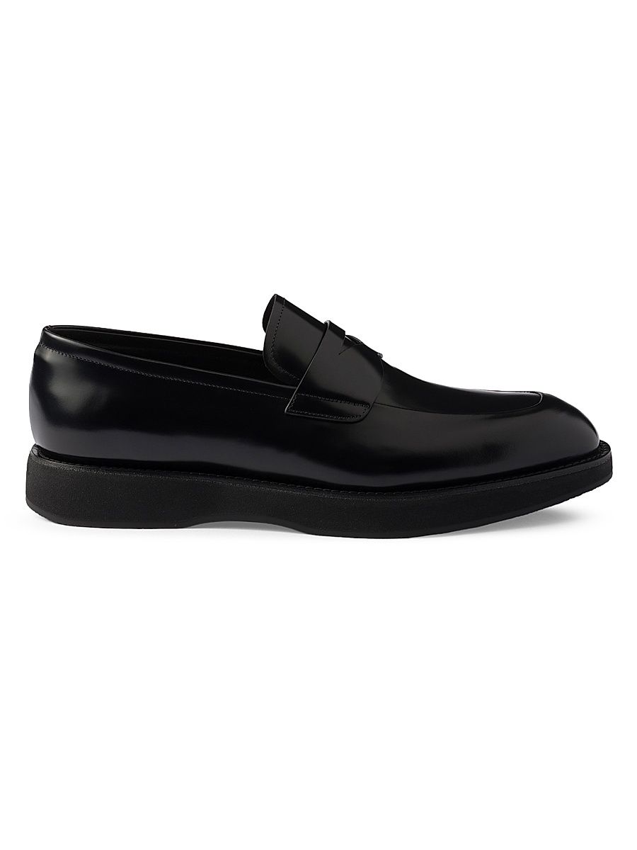Men's Brushed Leather Loafers - Black - Size 10