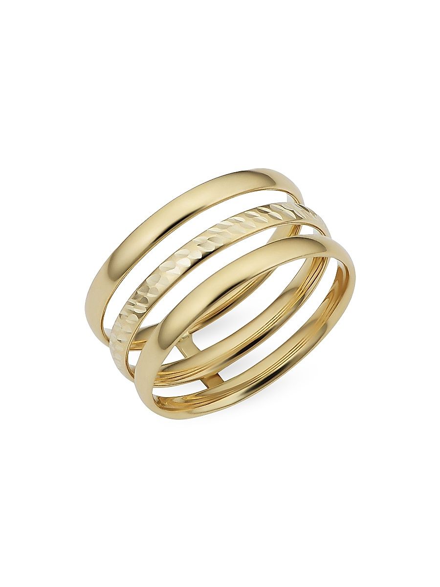 Women's 14K Yellow Solid Gold Triple Threat Ring - Yellow Gold - Size 10
