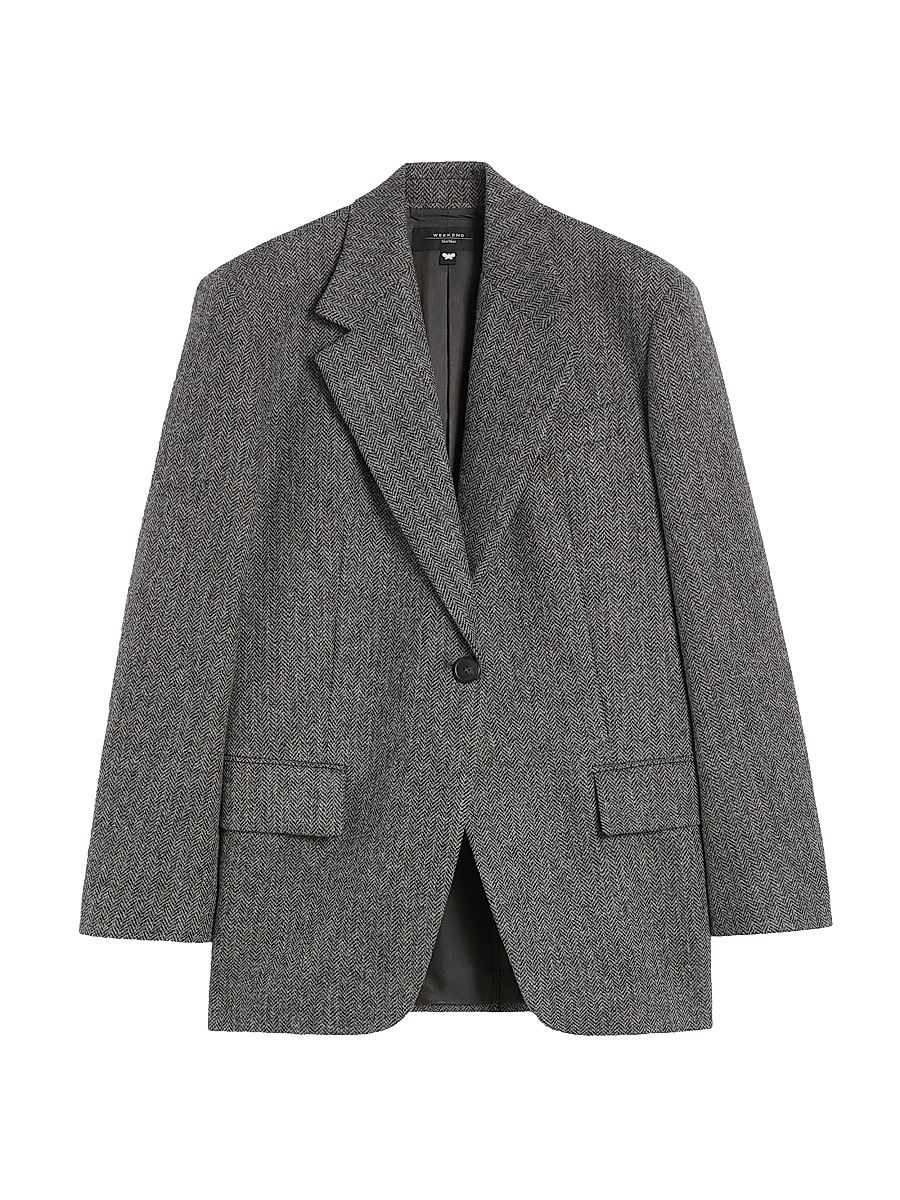 Women's Oversized Wool Blazer - Dark Grey Chevron - Size Medium