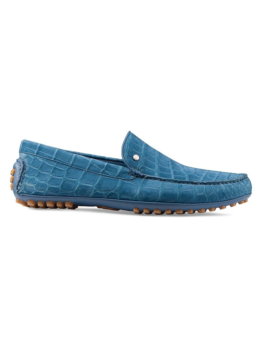 Men's Nubuck Crocodile and Calfskin Leather Loafers - Blue - Size 6