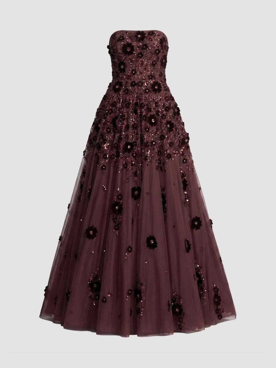 Mac Duggal Women's Floral-Beaded Mesh Strapless Gown - Amethyst - Size 14