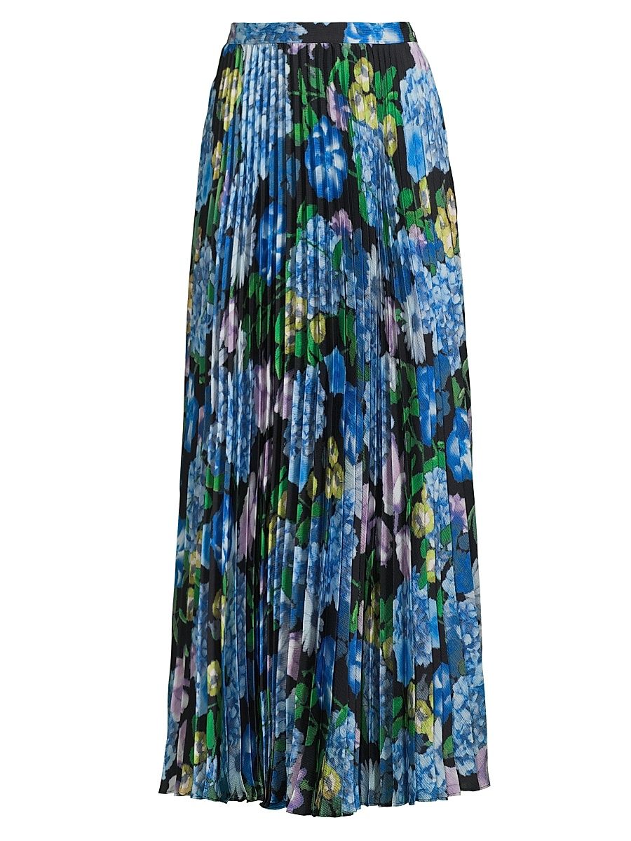 Women's Isa Floral Pleated Maxi Skirt - Teal Multi - Size Small