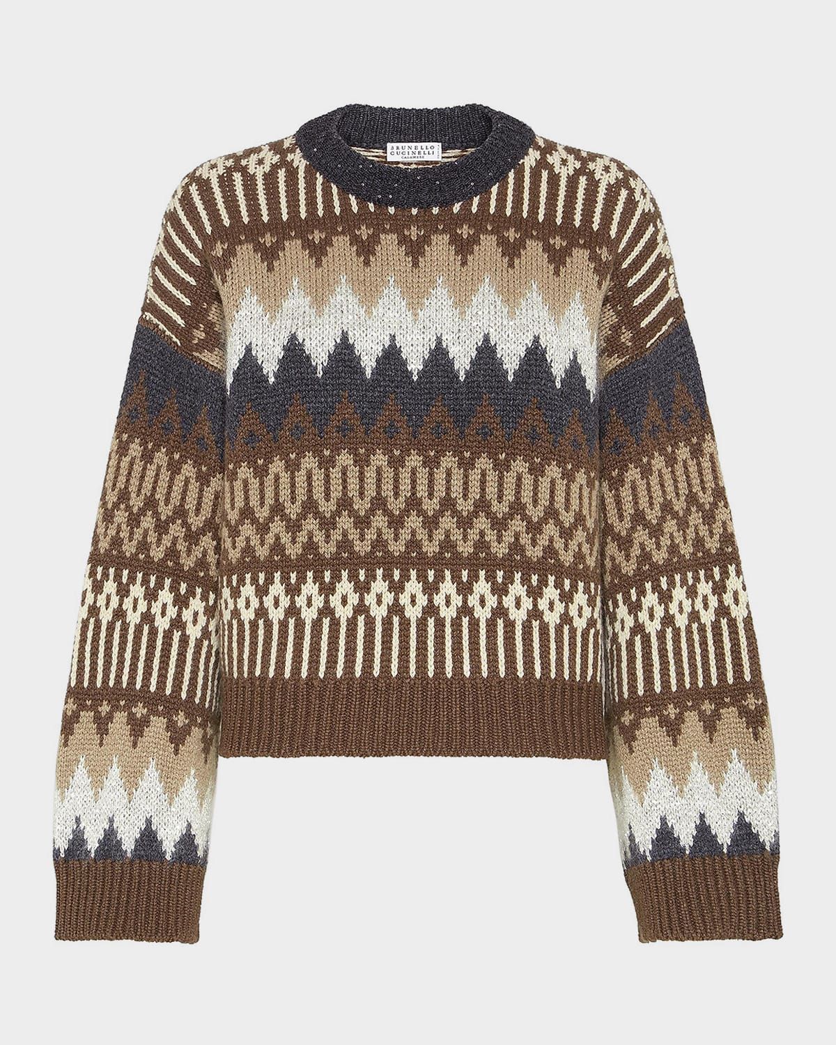 Fair Isle Paillette Cashmere Crewneck Sweater