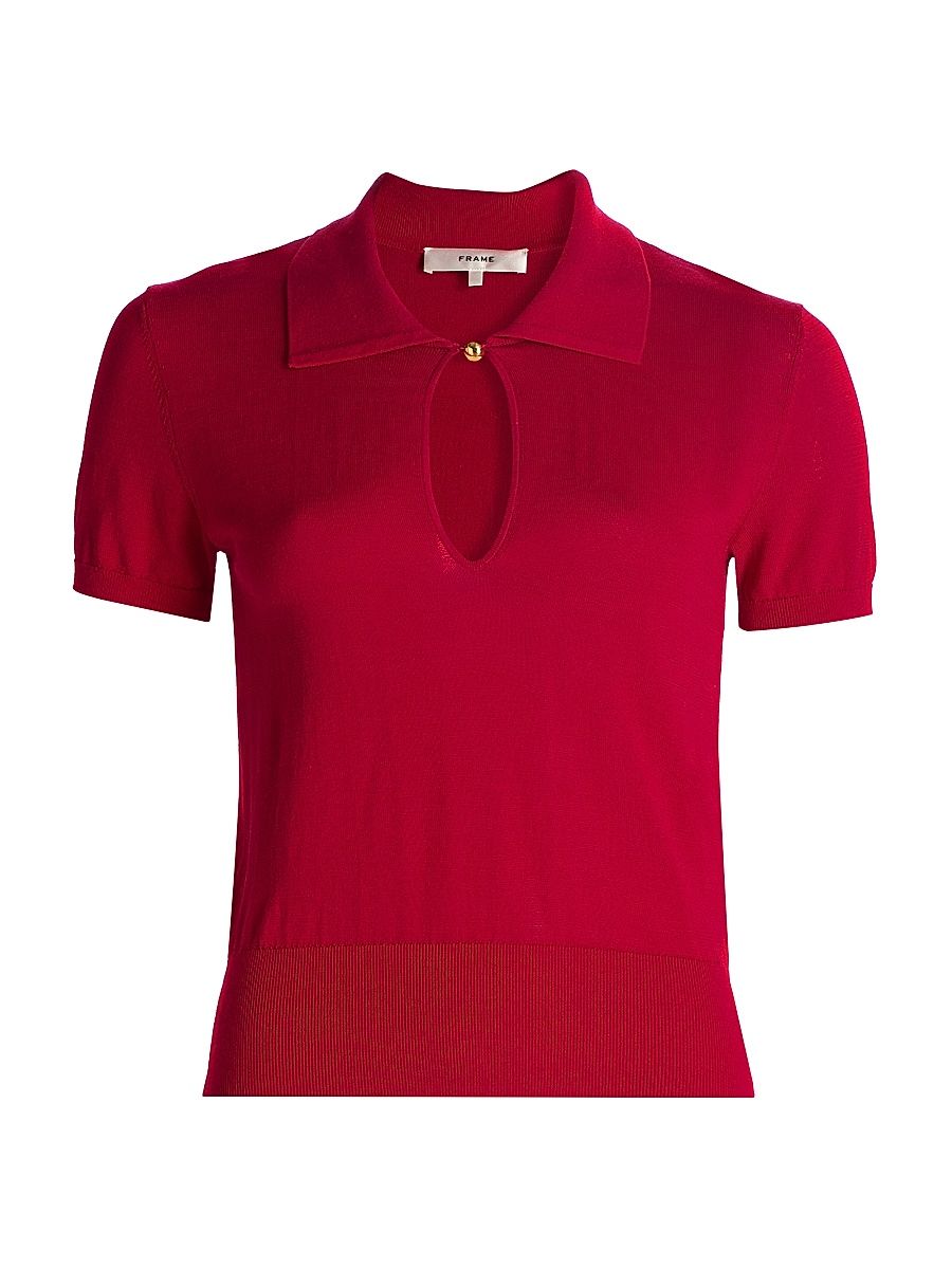 Women's Keyhole Knit Polo Sweater - Bright Raspberry - Size XL