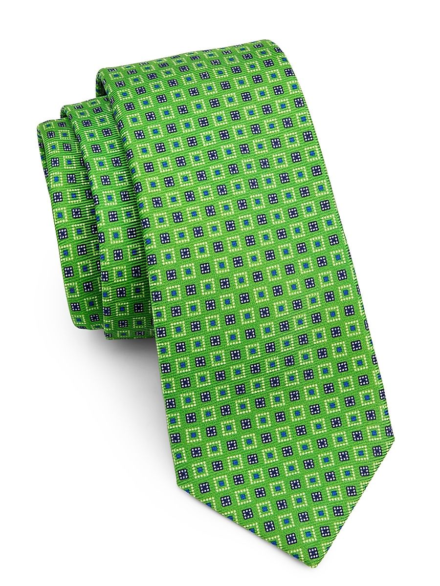 Men's Geometric-Print Silk Tie - Green