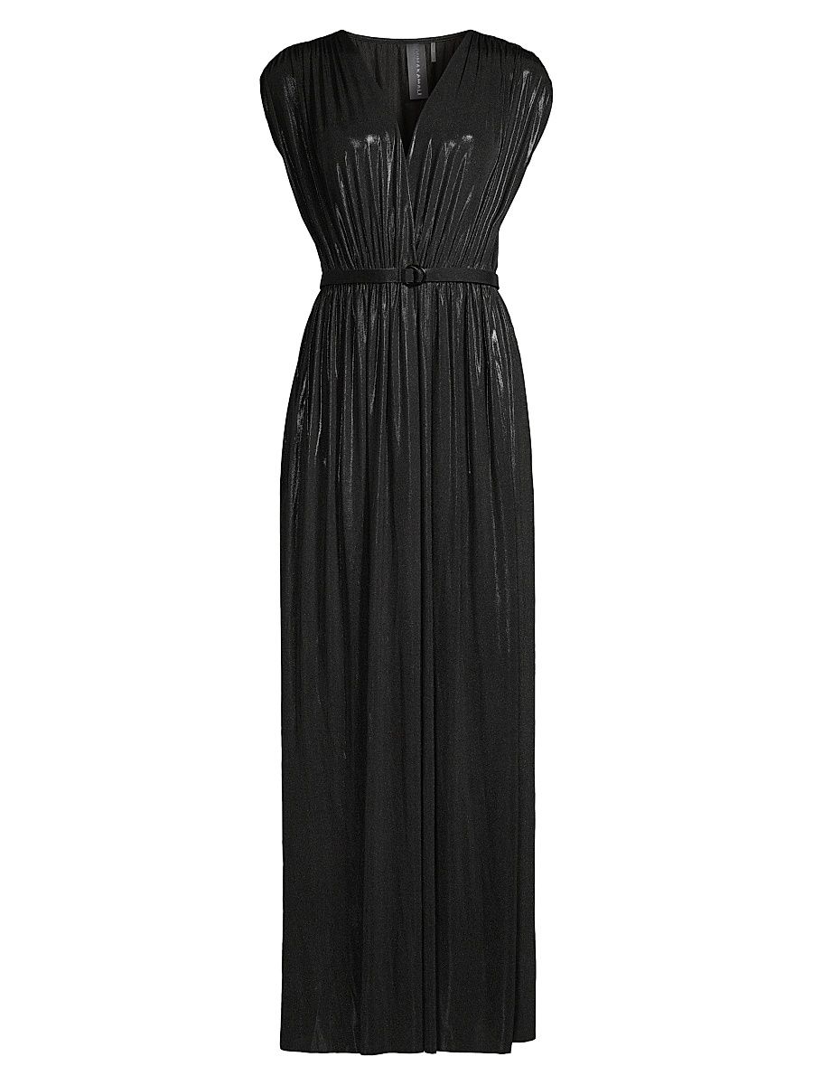 Women's Athena Sheen Belted Gown - Black - Size Medium