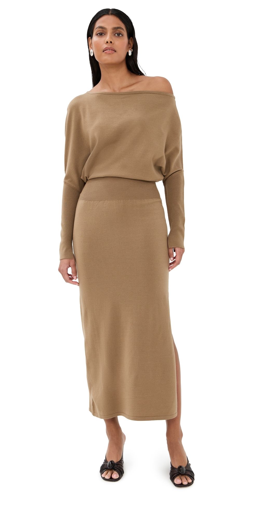SIMKHAI Janese Off Shoulder Midi Dress Camel XL