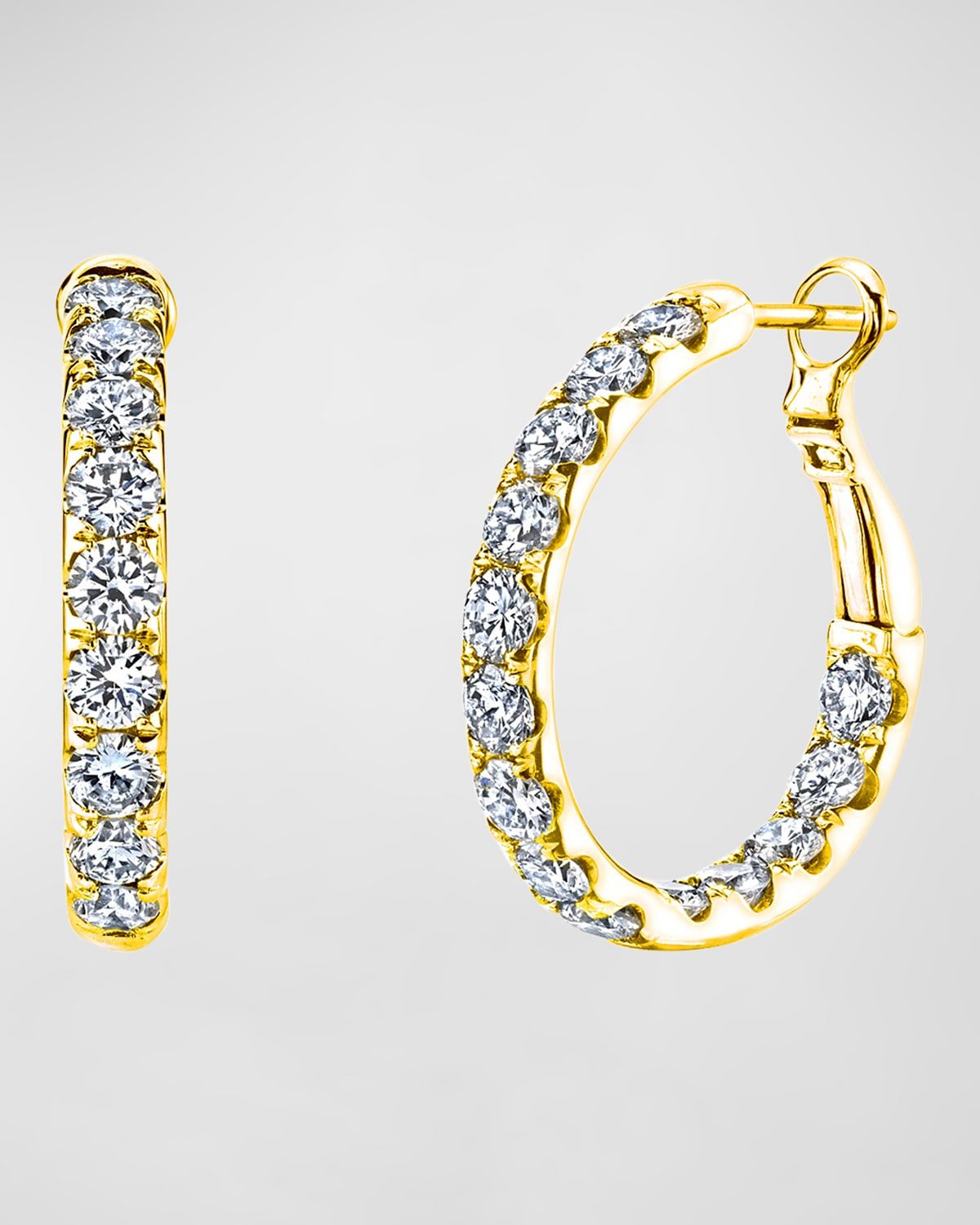 18K Gold Round Diamond Hoop Earrings, 3.25tcw/0.75"L