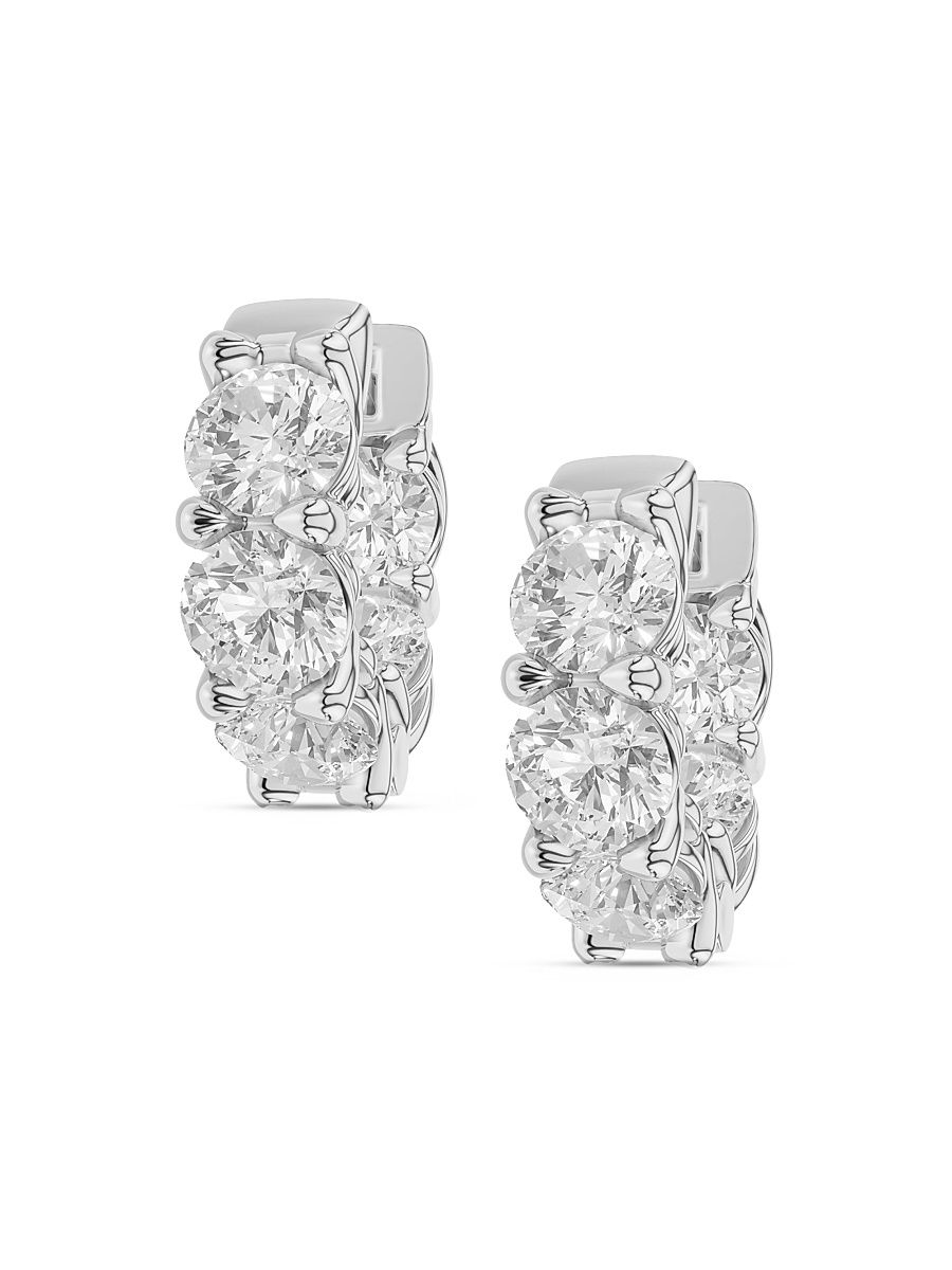 Women's 14K White Gold & 3.30 TCW Lab-Grown Diamond Huggie Earrings - White Gold